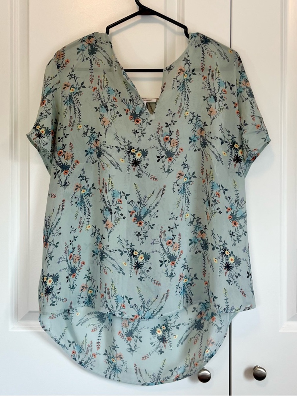 DR2 Light Blue Asymmetrical Short Sleeve Blouse
